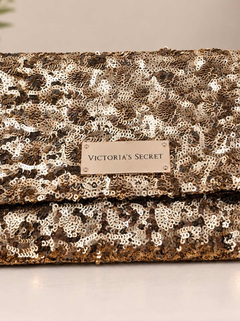 Victoria's Secret Gold Sequin Fold-Over Clutch